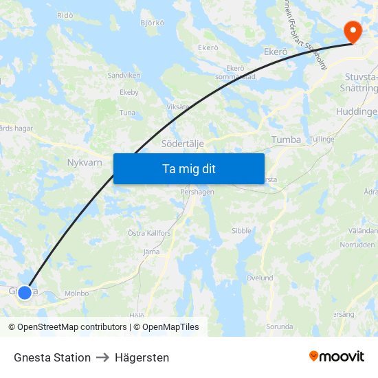 Gnesta Station to Hägersten map