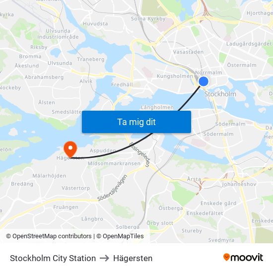 Stockholm City Station to Hägersten map