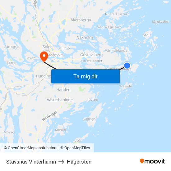 Stavsnäs Vinterhamn to Hägersten map