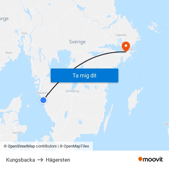 Kungsbacka to Hägersten map