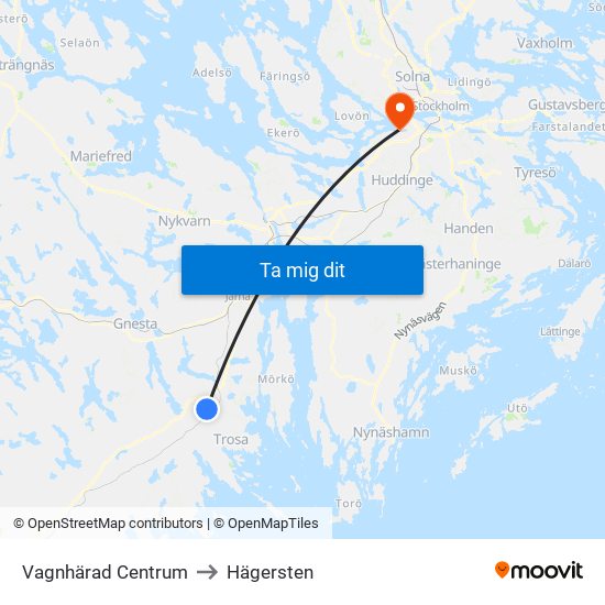 Vagnhärad Centrum to Hägersten map