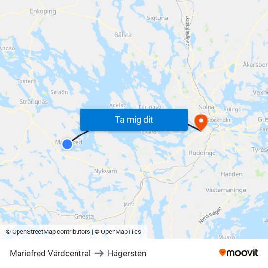 Mariefred Vårdcentral to Hägersten map