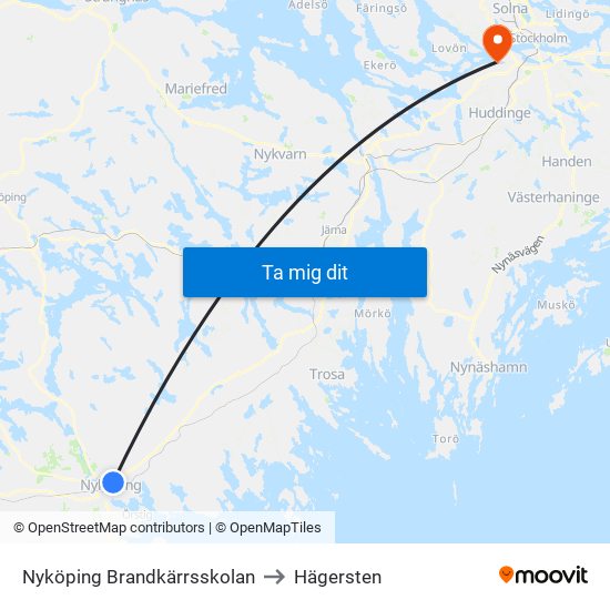 Nyköping Brandkärrsskolan to Hägersten map