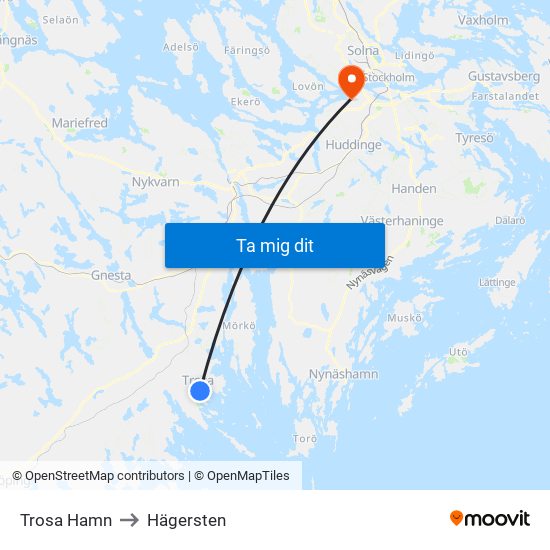 Trosa Hamn to Hägersten map