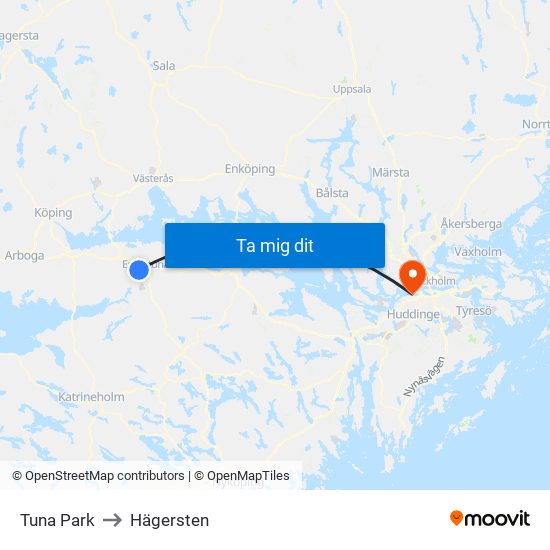Tuna Park to Hägersten map