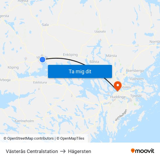 Västerås Centralstation to Hägersten map