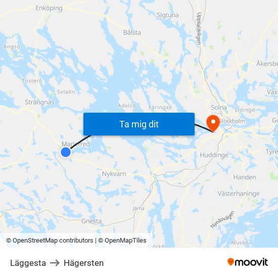 Läggesta to Hägersten map