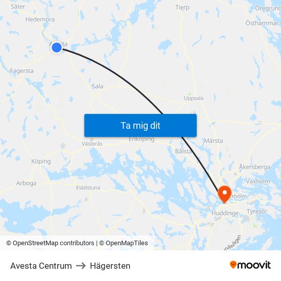 Avesta Centrum to Hägersten map