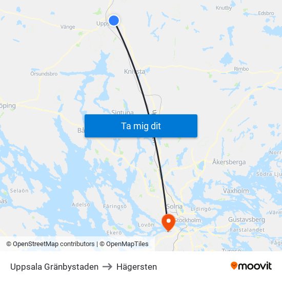 Uppsala Gränbystaden to Hägersten map