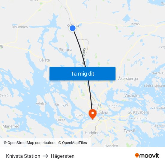 Knivsta Station to Hägersten map