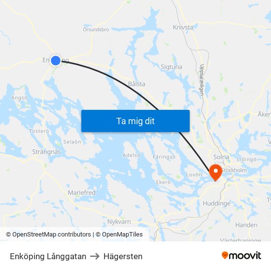 Enköping Långgatan to Hägersten map