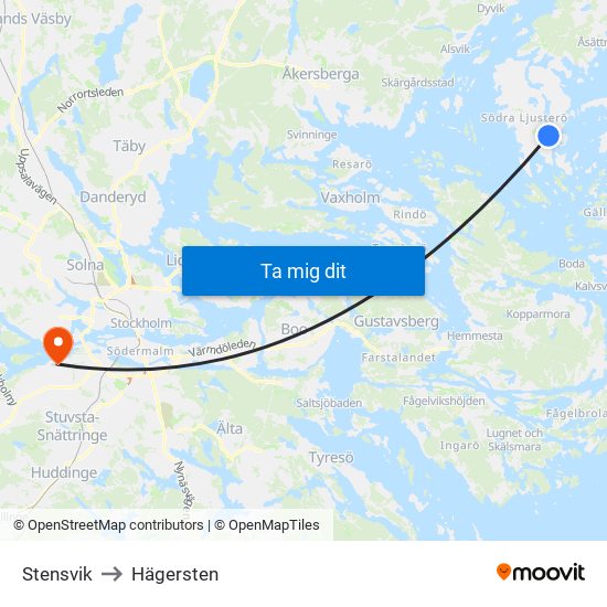 Stensvik to Hägersten map