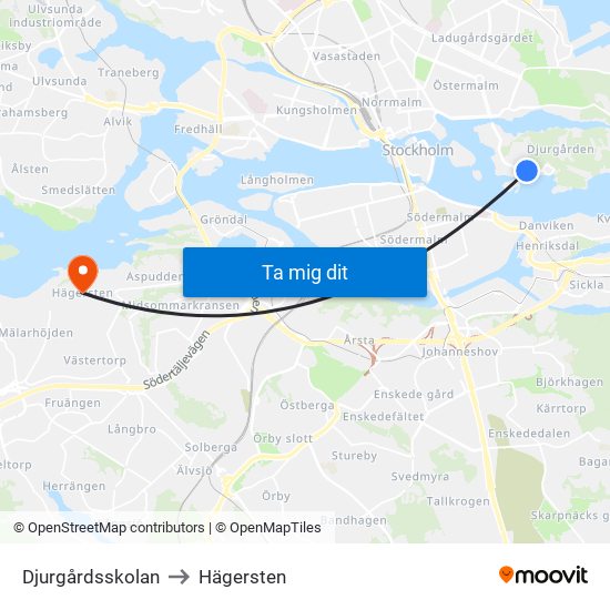 Djurgårdsskolan to Hägersten map