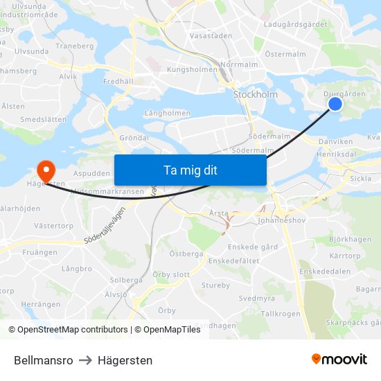 Bellmansro to Hägersten map