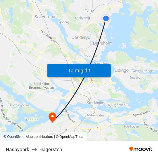 Näsbypark to Hägersten map