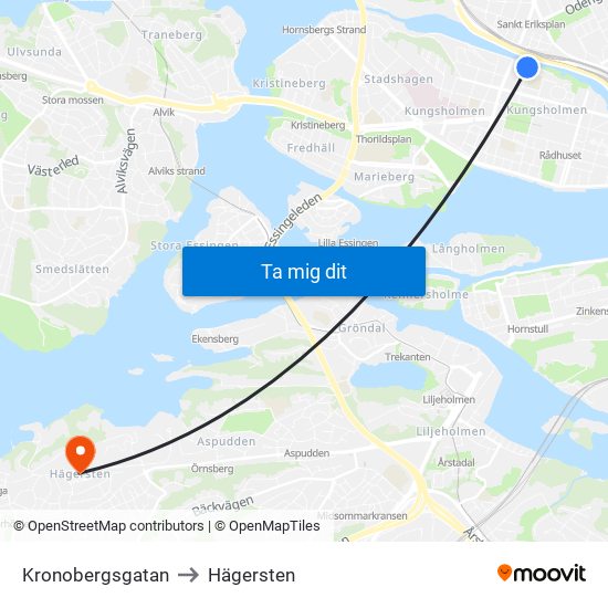 Kronobergsgatan to Hägersten map