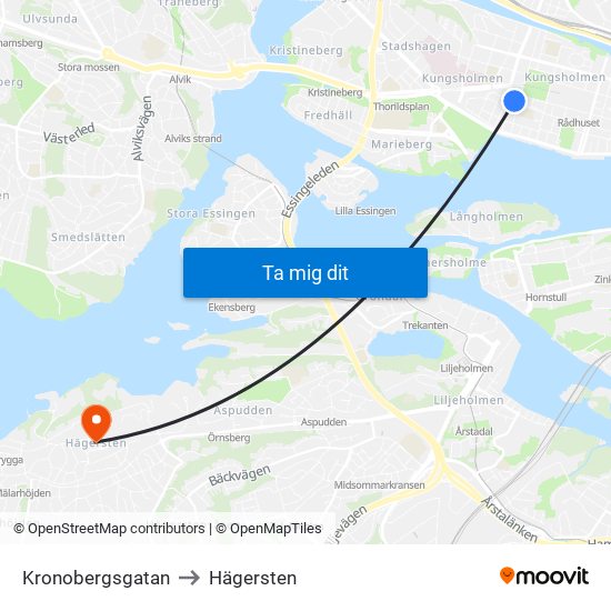 Kronobergsgatan to Hägersten map