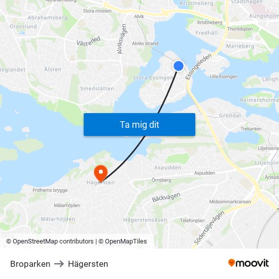 Broparken to Hägersten map