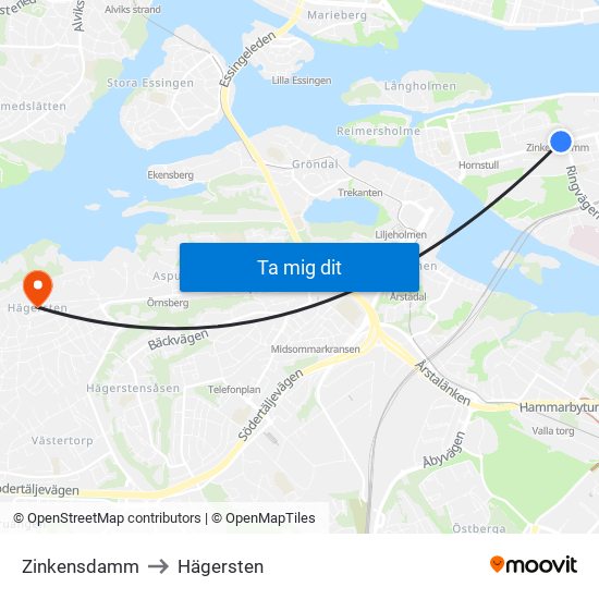 Zinkensdamm to Hägersten map