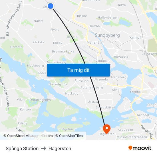 Spånga Station to Hägersten map