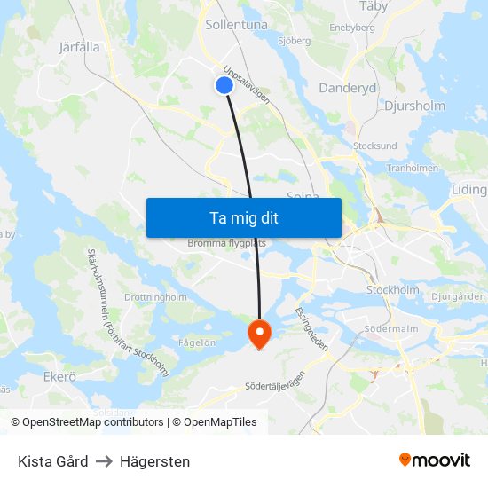 Kista Gård to Hägersten map