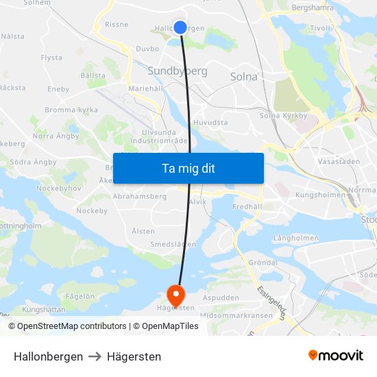 Hallonbergen to Hägersten map