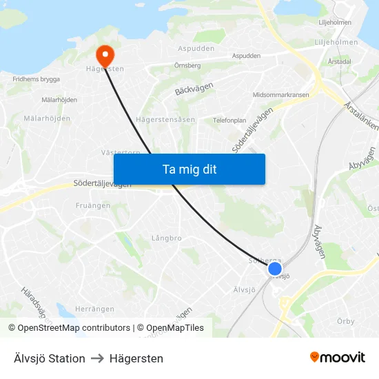 Älvsjö Station to Hägersten map
