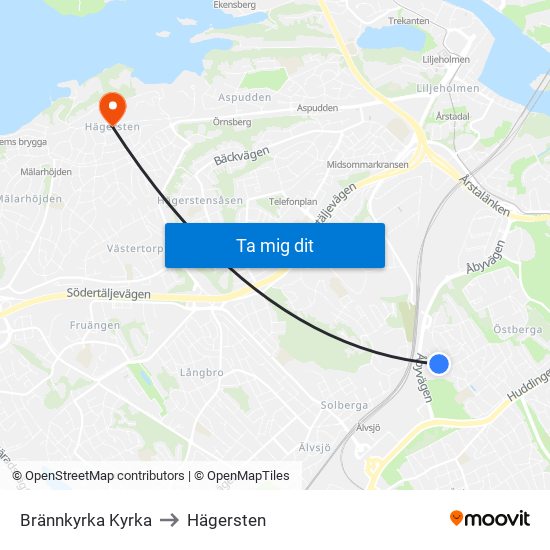 Brännkyrka Kyrka to Hägersten map