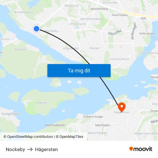 Nockeby to Hägersten map