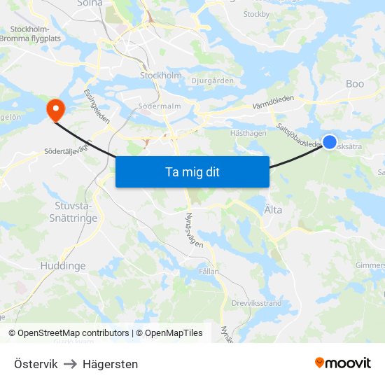 Östervik to Hägersten map