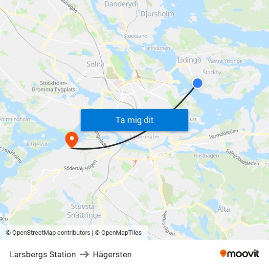 Larsbergs Station to Hägersten map