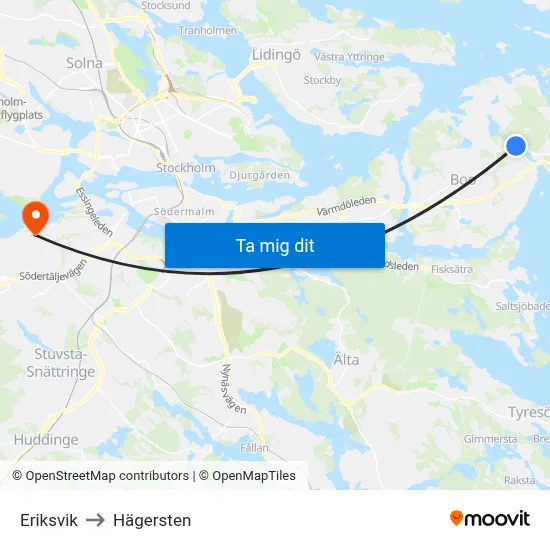 Eriksvik to Hägersten map