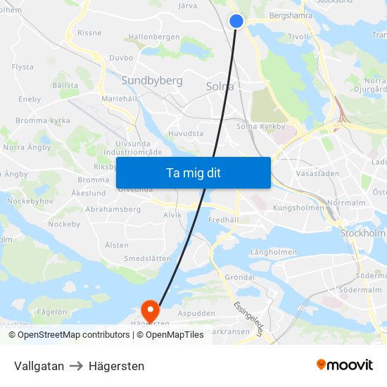 Vallgatan to Hägersten map