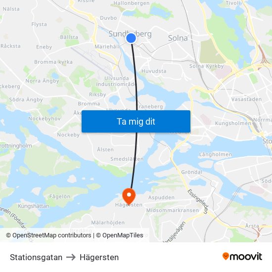 Stationsgatan to Hägersten map