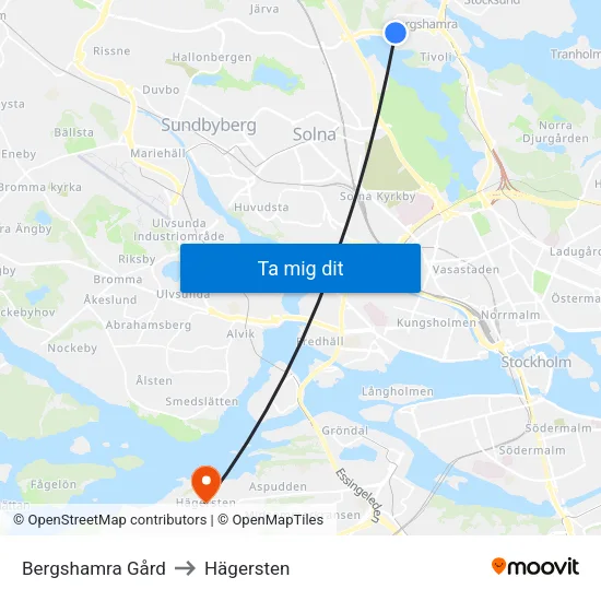 Bergshamra Gård to Hägersten map