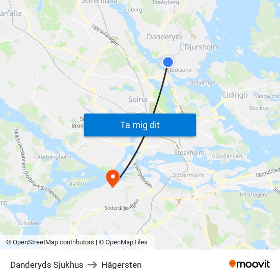 Danderyds Sjukhus to Hägersten map