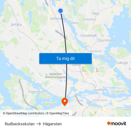 Rudbecksskolan to Hägersten map