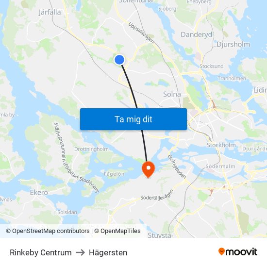 Rinkeby Centrum to Hägersten map