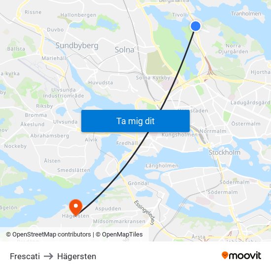 Frescati to Hägersten map