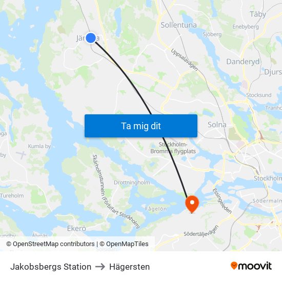 Jakobsbergs Station to Hägersten map