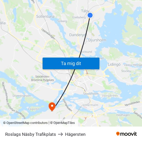 Roslags Näsby Trafikplats to Hägersten map