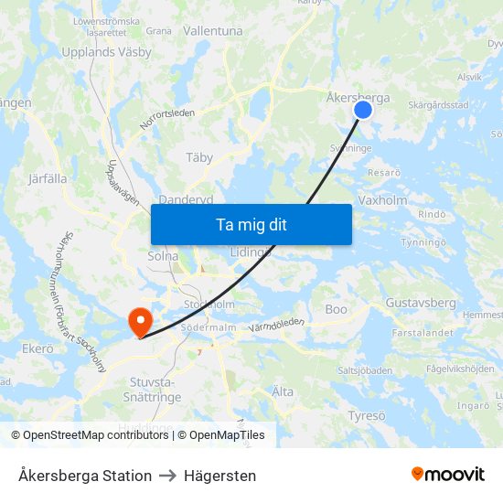 Åkersberga Station to Hägersten map