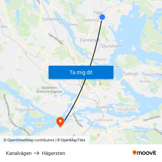 Kanalvägen to Hägersten map