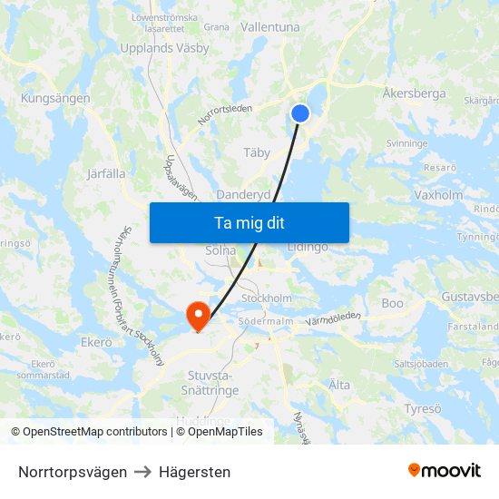 Norrtorpsvägen to Hägersten map