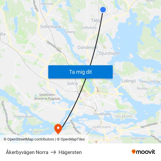 Åkerbyvägen Norra to Hägersten map