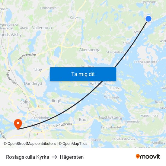 Roslagskulla Kyrka to Hägersten map