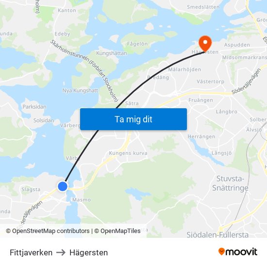 Fittjaverken to Hägersten map