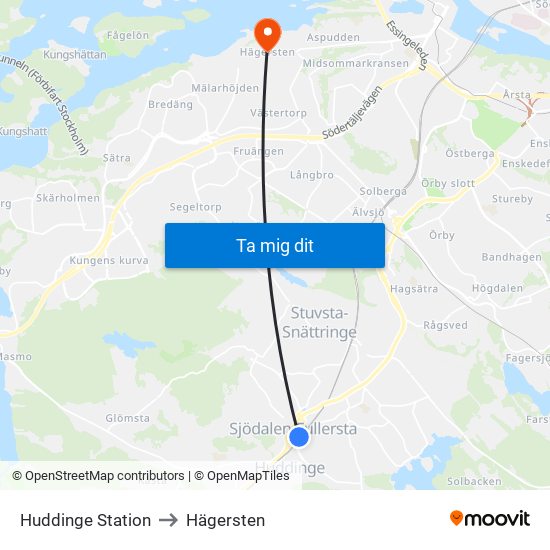 Huddinge Station to Hägersten map