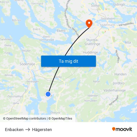 Enbacken to Hägersten map