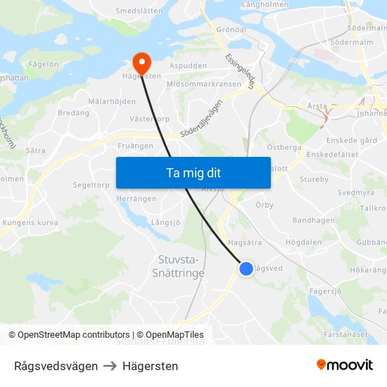 Rågsvedsvägen to Hägersten map